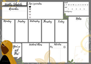 Notepads|Weekly Schedule/Weekly Planner/Desktop planner- Muslim girls- Featuring hijabis