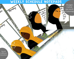 Notepads|Weekly Schedule/Weekly Planner/Desktop planner- Muslim girls- Featuring hijabis