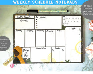 Notepads|Weekly Schedule/Weekly Planner/Desktop planner- Muslim girls- Featuring hijabis