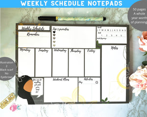 Notepads|Weekly Schedule/Weekly Planner/Desktop planner- Muslim girls- Featuring hijabis