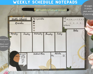 Notepads|Weekly Schedule/Weekly Planner/Desktop planner- Muslim girls- Featuring hijabis